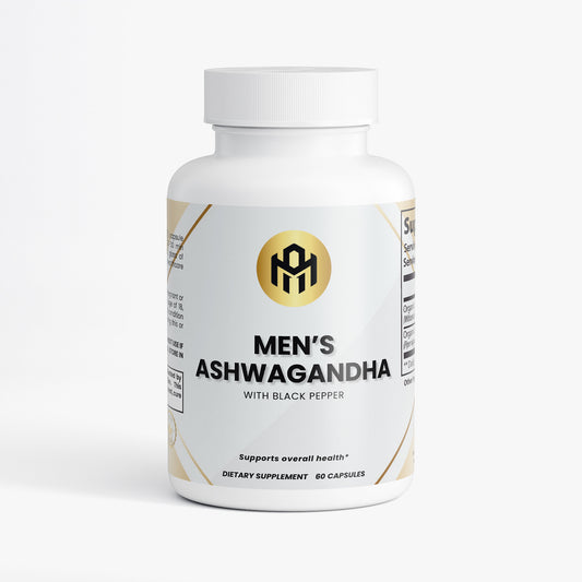 Supplement bottle labeled 'Men's Ashwagandha' on a white background