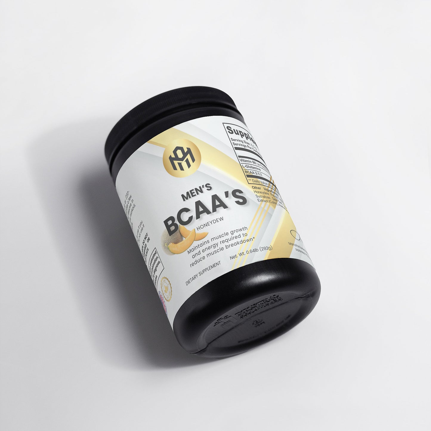 Container of Men's BCAAs supplement on a light gray background