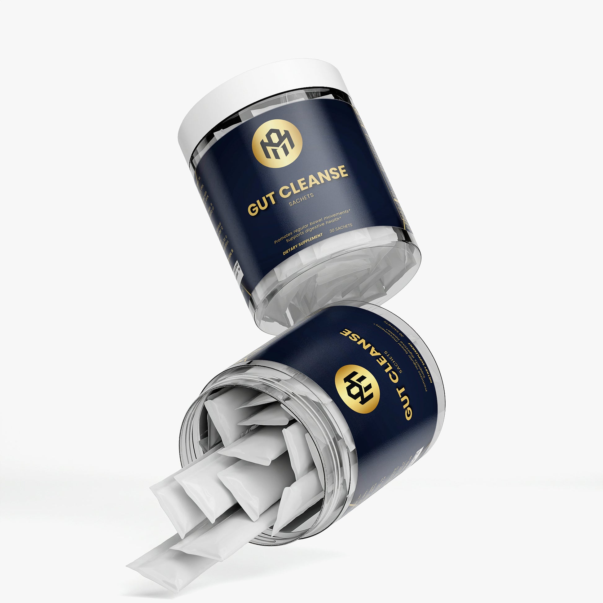 Two containers labeled 'Gut Cleanse' with a white background