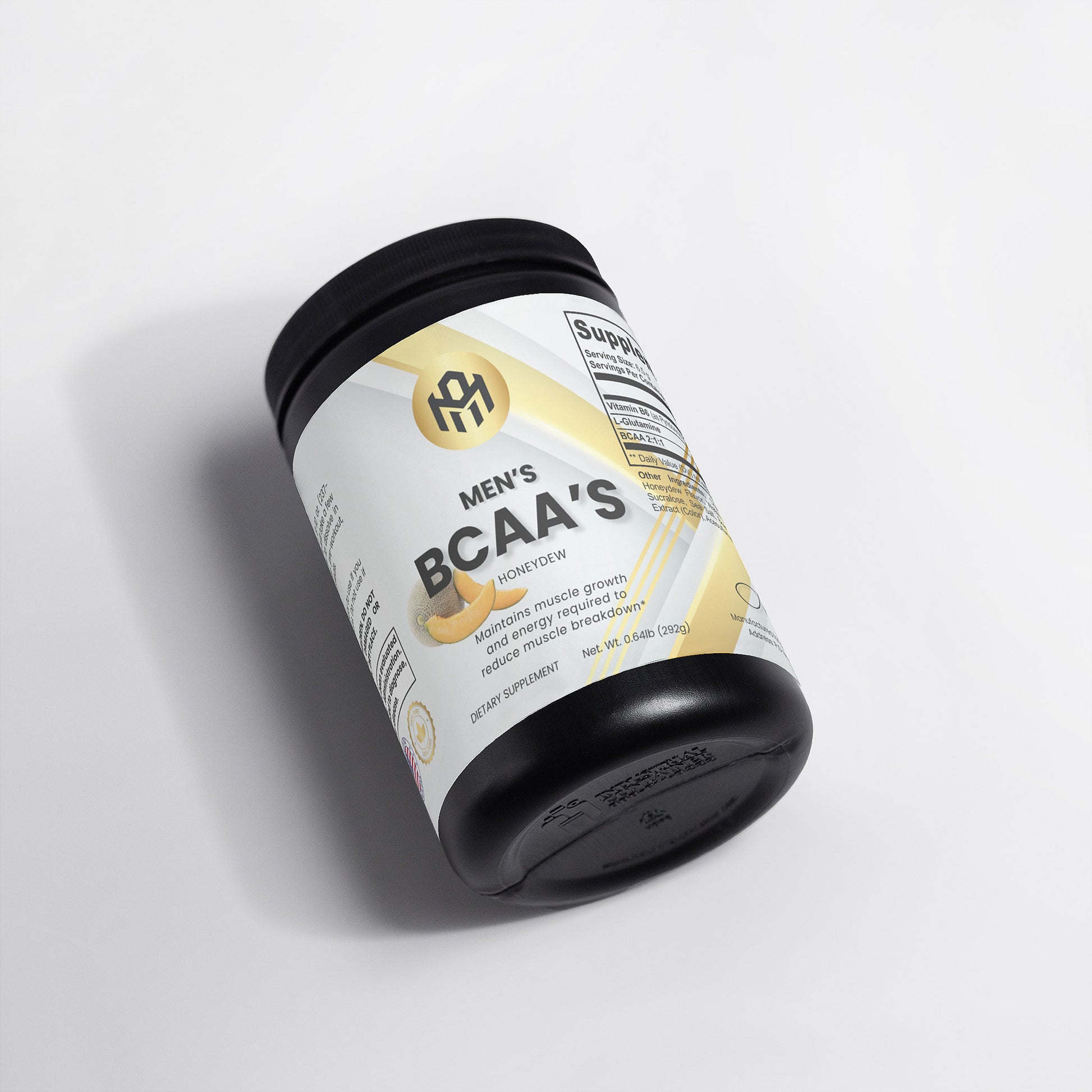 Container of Men's BCAAs supplement on a light gray background