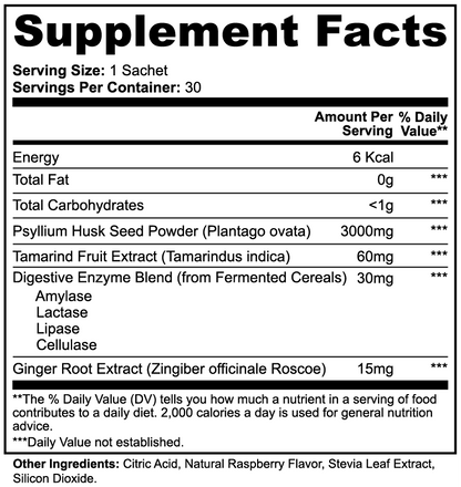 Supplement facts label with nutritional information on a white background