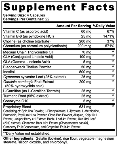 Supplement facts label with detailed nutritional information