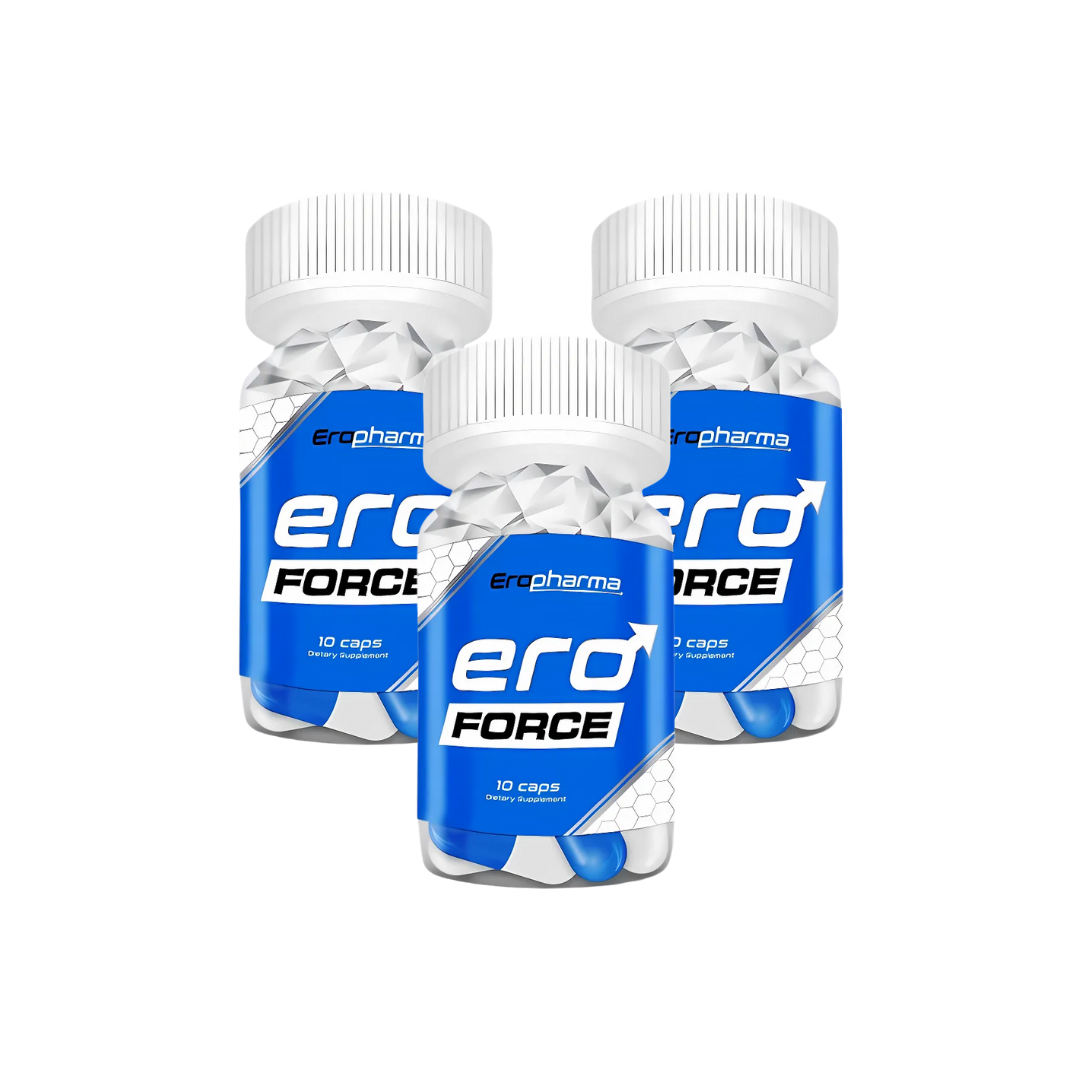 Three bottles of Ero Force capsules on a white background