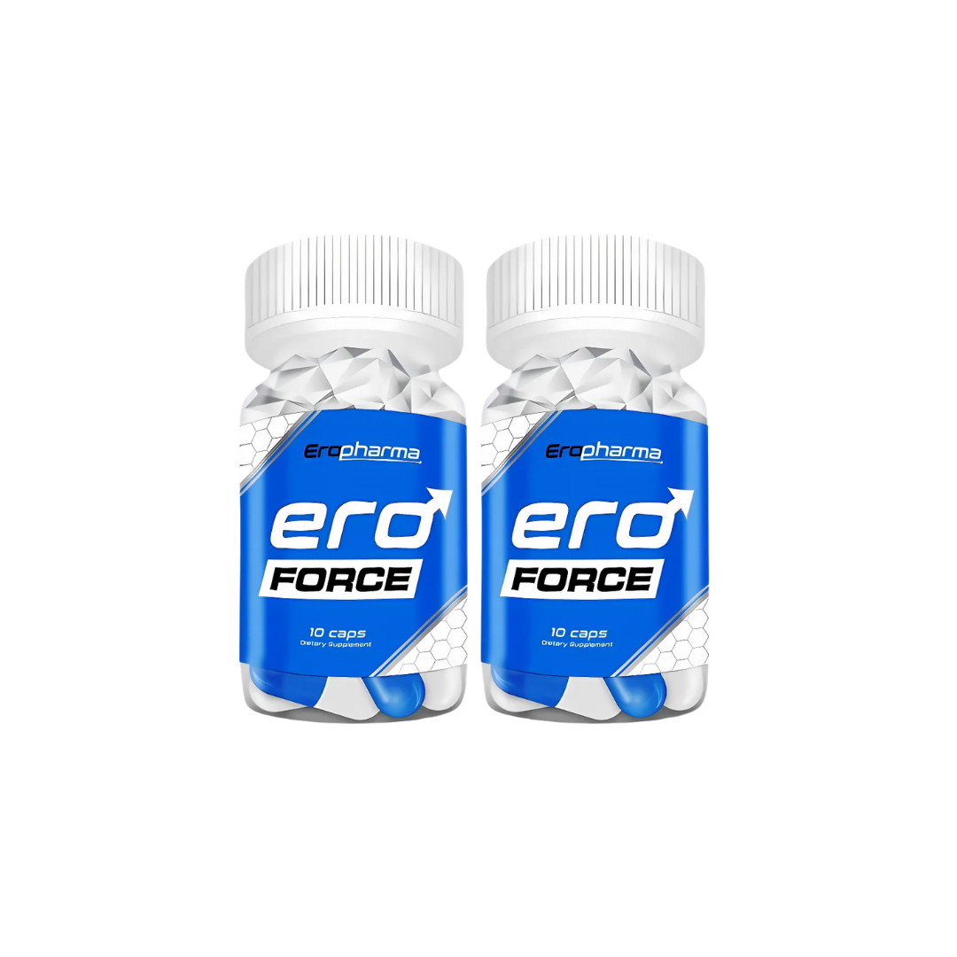Two bottles of Ero Force supplement on a white background